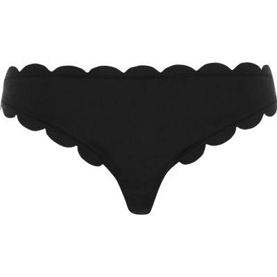 Black scalloped scuba bikini bottoms